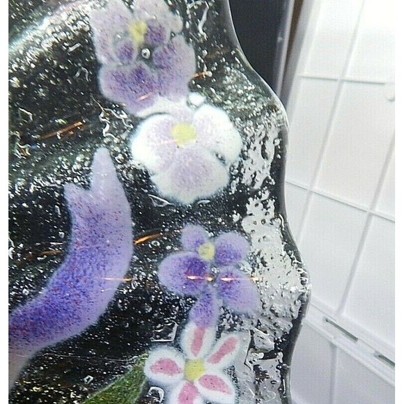 Fused Glass Floral Bouquet Plate Dish Pansy Daisy Ruffled Edge 10.5 In Signed - Picture 8 of 8